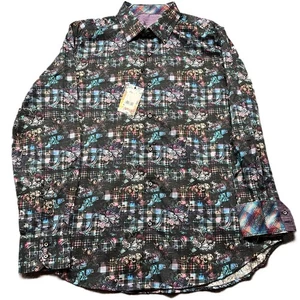 Camicia uomo Robert Graham Wagner XL manica lunga polsino infradito floreale nuova $238 - Foto 1 di 12