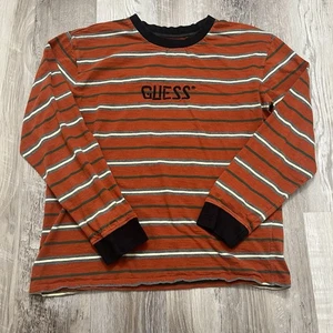 Guess Originals Mens Medium Long Sleeve Striped Shirt Orange Green Gray - Picture 1 of 6