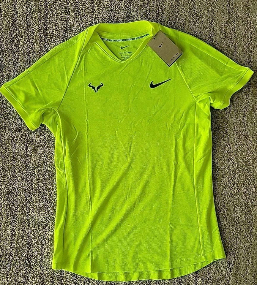 Nike Rafa Nadal Court Tennis Shirt Mens L Volt Yellow Dri-FIT FD5409-702
