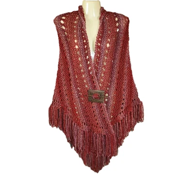 NUEVO Mantón Rojo Borgoña Tejido Multi Mano Envoltura Boho Hippie Grueso Hecho a Mano Foto 1 de 4