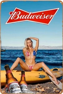 BIER PIN-UP METALL BLECHSCHILD BAR KUNST MANN HÖHLE SEXY SURFER MÄDCHEN IN BIKINI BAR DEKO - Bild 1 von 1