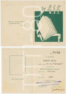 TESSERA G.S.F. GIOVENTU' STUDENTESCA FEMMINILE 1947 - Imagen 1 de 1