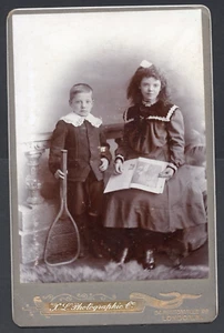 Kabinettfoto Antik Tennisschläger Kinder London Studio - Bild 1 von 2