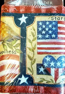 Stars & Stripes Wallpaper Border 5 Yards USA Flag Eagle Hearts Americana Patriot - Picture 1 of 4