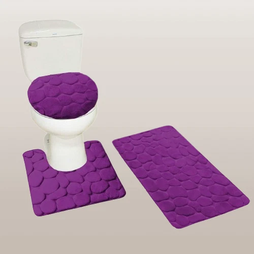 РОК ТИСНЕНЫЙ 3ШТ ВАННОЙ КОМПЛЕКТ КОВЕР КОНТУР КОВРИК КРЫШКА УНИТАЗА КОВРИКИ НОВЫЙ - Изображение 1 из 1