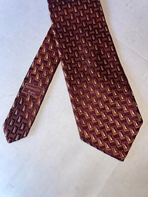 ERMENEGILDO ZEGNA Mens 100% Silk Necktie ITALY Luxury Geometric Multicolor Tie - Image 1 of 4