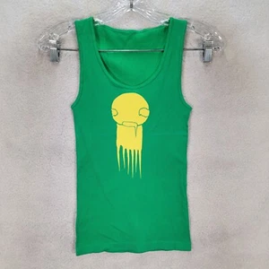 Y2K Green Ribbed Monster Guy Graphic Tank Tee Sleeveless Stretch T Shirt Size S - Picture 1 of 16