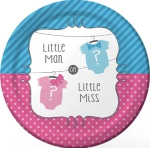 GENDER REVEAL Little Man or Little Miss SMALL PAPER PLATES (8) ~ Party Supplies - Picture 1 of 1