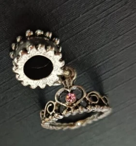 Princess crown silver rhinestone bead beads charm charms bracelet bangle gift UK - Picture 1 of 3