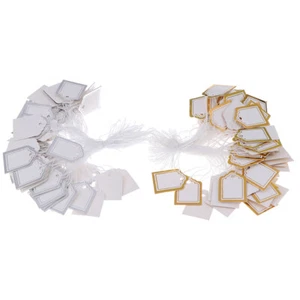 200Pcs Gold border Label Tie String Ticket Jewelry Merchandise Price .h7 - Picture 1 of 13