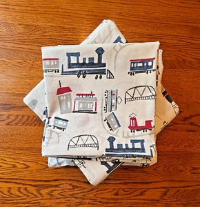 Pottery Barn Kinder komplettes Lakenset Spannbetttuch flach 2 Kissenbezüge Zug Eisenbahn Baumwolle - Bild 1 von 15
