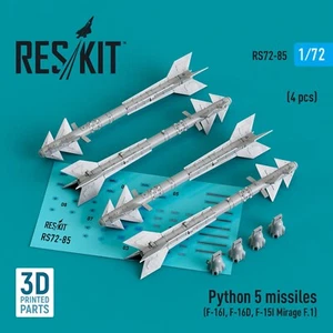 Python 5 misiles 4 piezas F-16I F-16D F-15I Mirage F.1 1:72 RS72-0085 para kit modelo - Imagen 1 de 2