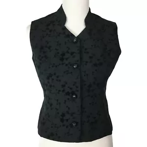 Vintage lässige Eckweste Damen klein schwarz Blumenprägung V-Ausschnitt - Bild 1 von 8