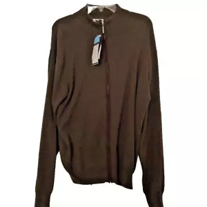 Geoffrey Beene full zip sweater brown L cotton new with tags - Picture 1 of 3