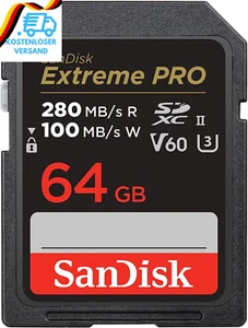 Sandisk Extreme PRO SDXC UHS-II Speicherkarte V60 64 GB (280 Mb/S, 6K, 4K UHD, U - Bild 1 von 12