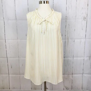 Ava and Viv Striped Sleeveless Ruffled Neck Blouse Yellow White Womens 3X NWD - Picture 1 of 5