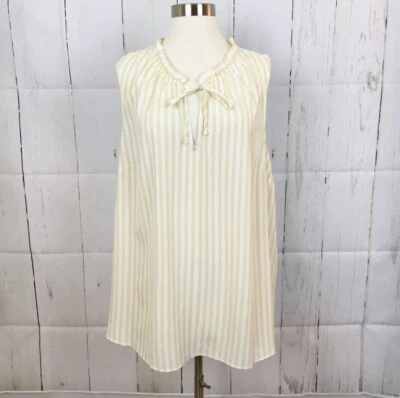 Ava and Viv Striped Sleeveless Ruffled Neck Blouse Yellow White Womens 3X NWD - Image 1 of 4
