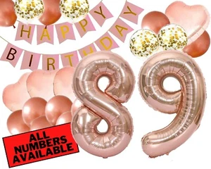 89th Birthday Decorations For Her - Pink and Rose Gold Theme - Balloons, Banner - Picture 1 of 6