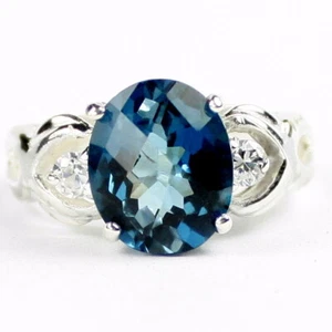 London Blue Topaz, Solid 925 Sterling Silver Ladies Ring, SR243-Handmade - Picture 1 of 5
