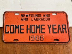 1966 Newfoundland and Labrador Come Home Year License Plate Booster Canada steel - Picture 1 of 2