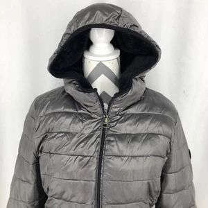 Andrew Marc Reversible Metallic Puffer Jacket Sherpa Black Fleece Hood Medium - Picture 1 of 5