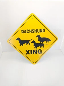 Dachshund Xing Sign Aluminum 12 in X 12 in Doxie Weenie Weiner Dog Yellow - Picture 1 of 6