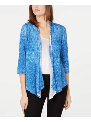 ALFANI Womens Blue Printed Long Sleeve Open Cardigan Sweater Size: XL - Image 1 of 4