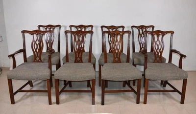 Juego de 8 sillas de comedor Chippendale de caoba de Hickory Chair Co. Foto 1 de 4