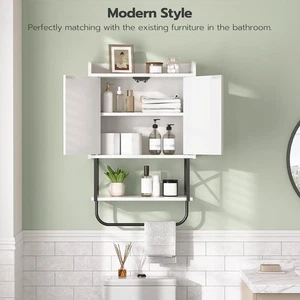 Medicine Wall Cabinet Bathroom Storage Cabinet with Hidden Space and Towel Bar - Picture 1 of 9
