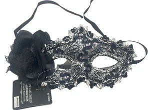 Happy Halloween Masquerade Mask costume sequin embellished floral black READ NEW - Picture 1 of 7