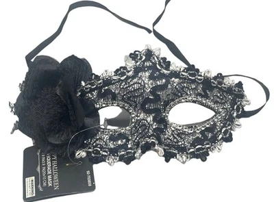 Happy Halloween Masquerade Mask costume sequin embellished floral black READ NEW - Image 1 of 4
