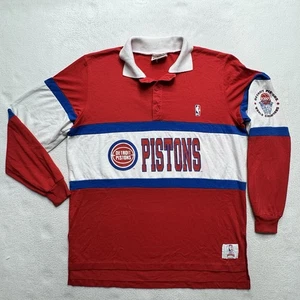 Polo de rugby rojo vintage 1989 Detroit Pistons nuez moscada campeones mundiales de la NBA para hombre XL - Imagen 1 de 10