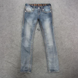 Rock Revival Betty Jeans donna 25 blu gamba dritta effetto invecchiato strass denim - Foto 1 di 12