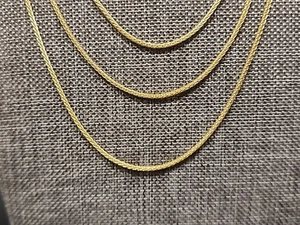 18k Yellow Gold Over Sterling Silver Wheat Link Sliding Adjustable Chain Set - Picture 1 of 7
