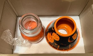The White Barn Candle Co Halloween Ceramic Shade Black Orange Jack-o'-lantern - Picture 1 of 7