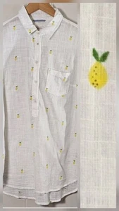MERONA Shirt Women’s Size M White Cotton Pineapple Button-Up Pocket Cruise Party - Picture 1 of 18