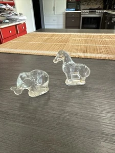 L.E. Smith Miniature Clear Glass Horse And Elephant Figurines - Picture 1 of 6