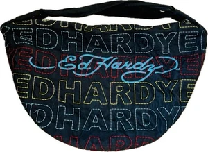 Vintage DON ED HARDY DESIGNS Stitched Logo Quilted Black Beach Tote Satchel Bag - Picture 1 of 11