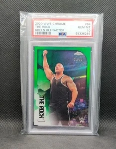 2020 Topps Chrome WWE Green Refractor /99 #64 The Rock PSA 10 Wrestling Card - Picture 1 of 2