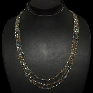 135.35 CTS NATURAL 3 STRAND BLUE FLASH LABRADORITE ROUND CUT BEADS NECKLACE (DG) - Picture 1 of 3