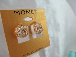 NWT MONET GOLD & CRYSTALS CHUNKY HOOP EARRINGS, Stunning, Sparkly - Picture 1 of 7