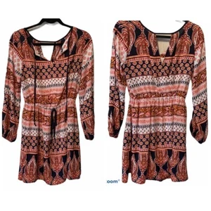 Antonio Melani Dress multi print Bohemian tie neck casual Patterned Mini Small - Picture 1 of 5