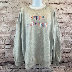 C&C California Women's Grey Long Sleeve MERRY EVERYTHING Graphic Sweater Size XL - Picture 1 of 8