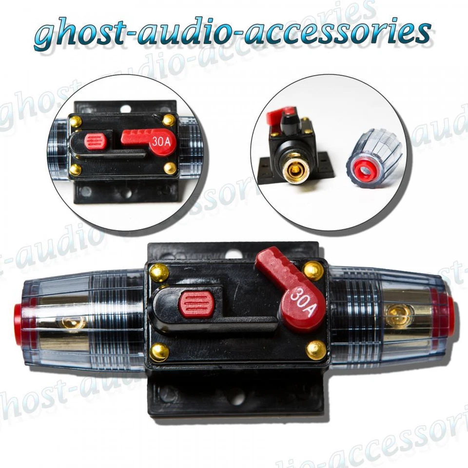 30a Amp Car Audio Circuit Breaker AGU Style Fuse Holder Gold Plated - Image 1 of 1