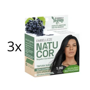 Lot of 3 Natucor Hair Dye Shade 1.00 Intense Black Color 12g Embelleze - Picture 1 of 2