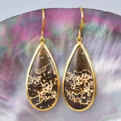 Pendientes Cabujón de Jaspe de Río con Oro Vermeil de 18K sobre Plata de Ley 8,95 g Foto 1 de 4