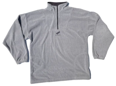 复古新西兰猕猴桃生活方式 1/4 拉链罗纹运动衫 L 码灰色棉 — 第 1/4 张图片