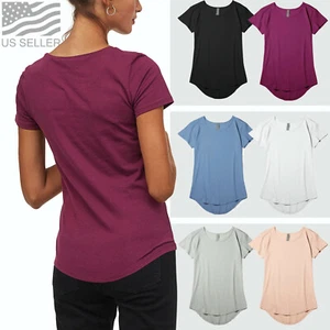 Camisetas de algodón para mujer lisas básicas largas cuello redondo luz trasera extendida hipster - Imagen 1 de 14