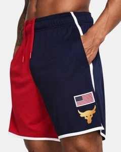 Under Armour UA Mens 3XL Project Rock USA Loose Fit Shorts Red White Blue RWB - Picture 1 of 10