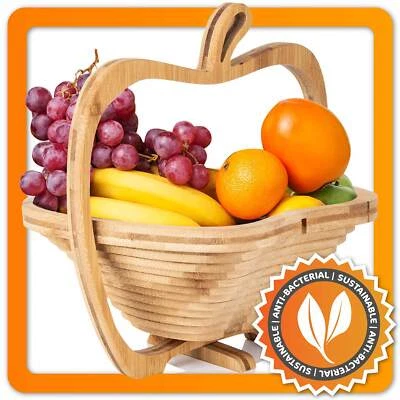 Dekoschale Obstschale faltbarer Obstkorb Obst Schale Früchtekorb aus Bambus Holz - Bild 1 von 4